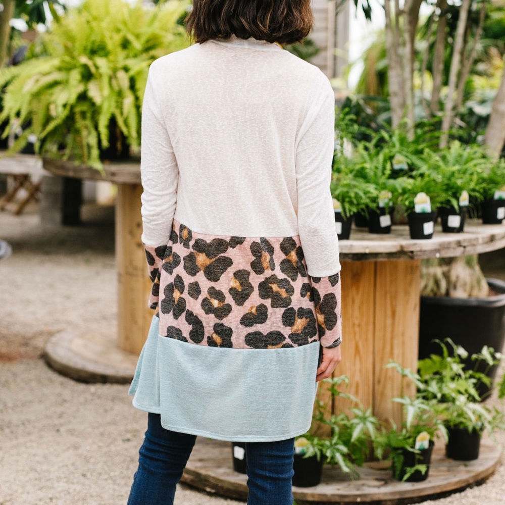 Wild Slice Leopard Rosette Color Block Cardigan - Picture 3 of 8